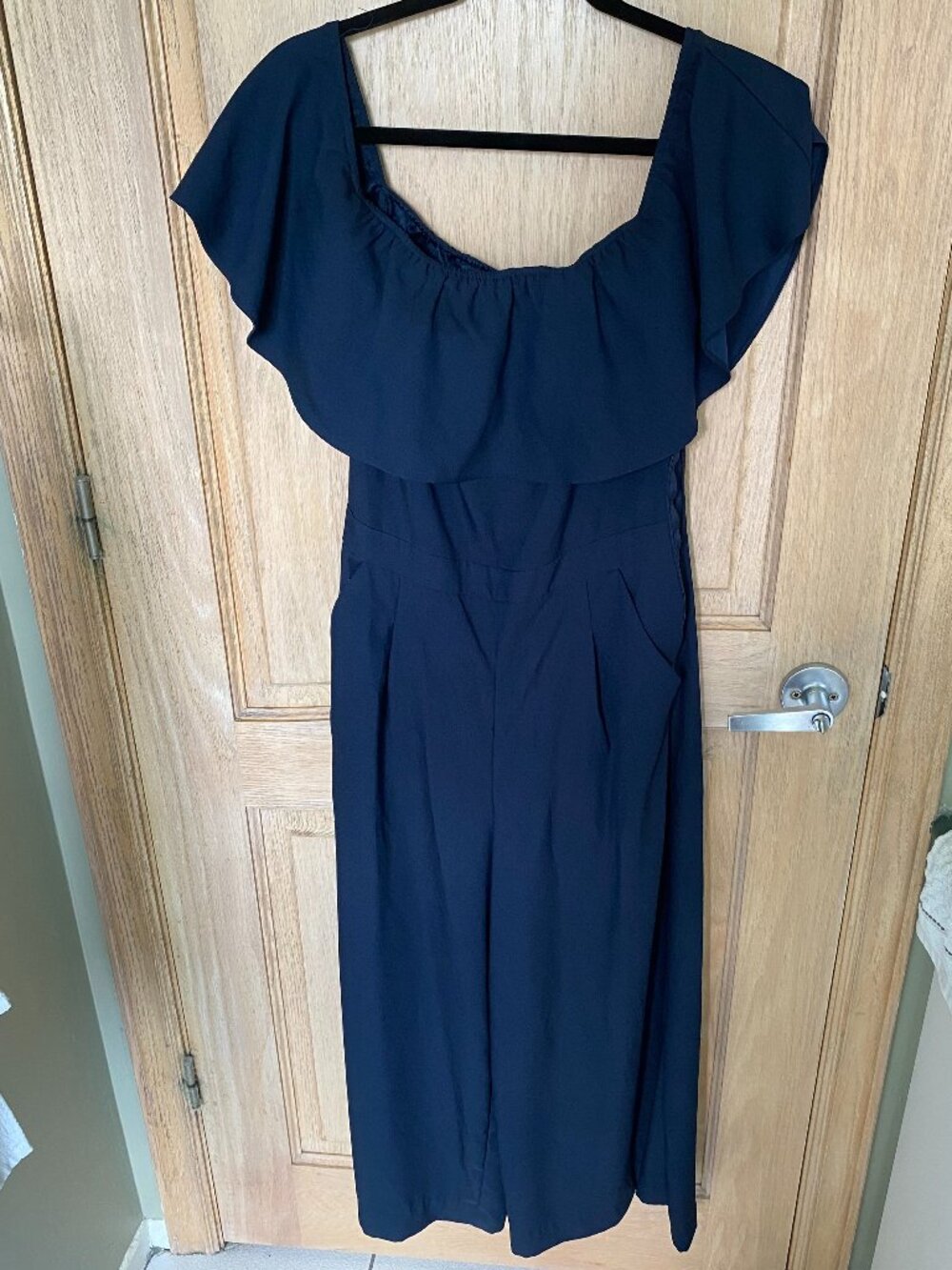 Dark navy off the shoulders jumpsuit